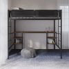 Metal Twin-size Loft Bed with Table & Shelves/ Sturdy Metal Bed Frame/ Noise-free Wood Slat/ Comfortable Textilene Guardrail/ Built-in Table and Shelv
