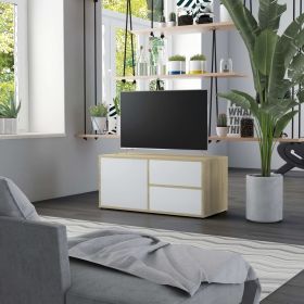 TV Cabinet White and Sonoma Oak 31.5"x13.4"x14.2" Engineered Wood