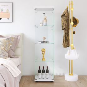 Glass Display Cabinet with 4 Shelves, Curio Cabinets for Living Room, Bedroom, Office, Black Floor Standing Glass Bookshelf, Quick Installation, 64.7*
