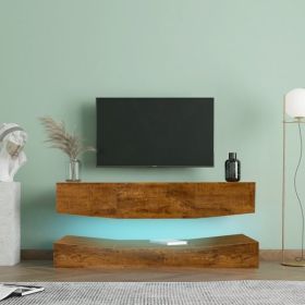 MDF UP And Down WALL-MOUNTED TV Cabinet With Three Drawers & LED Lights,Walnut