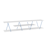 FurnisHome Store Tars Mid Century Modern Tv Stand 4 Shelves Open Storage Metal Cords Entertainment Centre 56 inch Low Tv Unit, White Blue