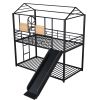 Twin Over Twin Metal Bunk Bed ,Metal Housebed With Slide,Three Colors Available.(Black with Black Slide)(OLD SKU :LP000095AAB)