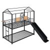 Twin Over Twin Metal Bunk Bed ,Metal Housebed With Slide,Three Colors Available.(Black with Black Slide)(OLD SKU :LP000095AAB)
