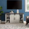 Classic Farmhouse Media TV Stand Transitional Entertainment Console for TV Up to 60" with Sliding Doors and Open Storage Space, Light Gray, 54.5"W*15.