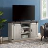 Classic Farmhouse Media TV Stand Transitional Entertainment Console for TV Up to 60" with Sliding Doors and Open Storage Space, Light Gray, 54.5"W*15.