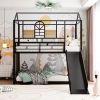 Twin Over Twin Metal Bunk Bed ,Metal Housebed With Slide,Three Colors Available.(Black with Black Slide)(OLD SKU :LP000095AAB)
