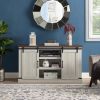 Classic Farmhouse Media TV Stand Transitional Entertainment Console for TV Up to 60" with Sliding Doors and Open Storage Space, Light Gray, 54.5"W*15.