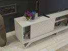 FurnisHome Store Luxia Mid Century Modern Tv Stand 2 Sliding Door Cabinet 2 Shelves 67 inch Tv Unit, Grey