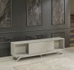 FurnisHome Store Luxia Mid Century Modern Tv Stand 2 Sliding Door Cabinet 2 Shelves 67 inch Tv Unit, Grey