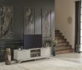 FurnisHome Store Luxia Mid Century Modern Tv Stand 2 Sliding Door Cabinet 2 Shelves 67 inch Tv Unit, Grey