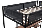 Metal Twin-size Loft Bed with Table & Shelves/ Sturdy Metal Bed Frame/ Noise-free Wood Slat/ Comfortable Textilene Guardrail/ Built-in Table and Shelv