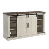Classic Farmhouse Media TV Stand Transitional Entertainment Console for TV Up to 60" with Sliding Doors and Open Storage Space, Light Gray, 54.5"W*15.