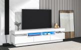 On-Trend TV Stand with 4 Open Shelves, Modern High Gloss Entertainment Center for 75 Inch TV, Universal TV Storage Cabinet with 16-color RGB LED Color