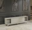 FurnisHome Store Luxia Mid Century Modern Tv Stand 2 Sliding Door Cabinet 2 Shelves 67 inch Tv Unit, Grey