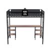 Metal Twin-size Loft Bed with Table & Shelves/ Sturdy Metal Bed Frame/ Noise-free Wood Slat/ Comfortable Textilene Guardrail/ Built-in Table and Shelv