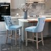 Furniture; Contemporary Velvet Upholstered Barstools with Button Tufted Decoration and Wooden Legs;  and Chrome Nailhead Trim;  Leisure Style Bar Chai