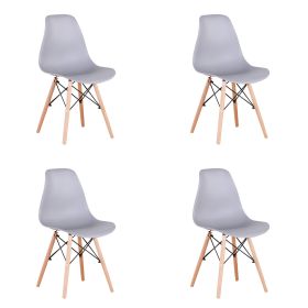 Set of 4 Modern Style Dining Chair, Shell Lounge Plastic Chair for Kitchen, Dining, Bedroom, Living Room Mid-Century Modern Side Chairs with Wooden Wa (Color: Gray)