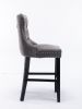 Furniture; Contemporary Velvet Upholstered Barstools with Button Tufted Decoration and Wooden Legs;  and Chrome Nailhead Trim;  Leisure Style Bar Chai