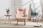 35.5 inch Rocking Chair, Soft Houndstooth Fabric Leather Fabric Rocking Chair for Nursery, Comfy Wingback Glider Rocker with Safe Solid Wood Base for