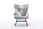 Modern Patchwork Accent Chair with Solid Wood Armrest and Feet, Mid-Century Modern Accent Sofa, Fabric Sofa Chair for Living Room Bedroom Studio, Comf