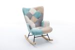 Modern Patchwork Accent Chair with Solid Wood Armrest and Feet, Mid-Century Modern Accent Sofa, Fabric Sofa Chair for Living Room Bedroom Studio, Comf