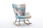 Modern Patchwork Accent Chair with Solid Wood Armrest and Feet, Mid-Century Modern Accent Sofa, Fabric Sofa Chair for Living Room Bedroom Studio, Comf