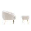 Modern Comfy Leisure Accent Chair; Teddy Short Plush Particle Velvet Armchair with Ottoman for Living Room