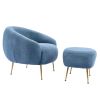 Modern Comfy Leisure Accent Chair; Teddy Short Plush Particle Velvet Armchair with Ottoman for Living Room
