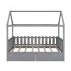 Twin Size House Bed with drawers, Fence-shaped Guardrail, Gray